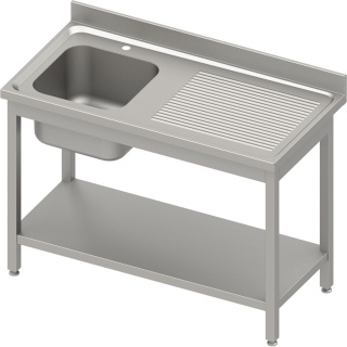 Stół ze zlewem 1-kom. (L) z półką 1000x600x850 mm skręcany blat tłoczony rant puszkowy 100x15x10 Stalgast 984476100