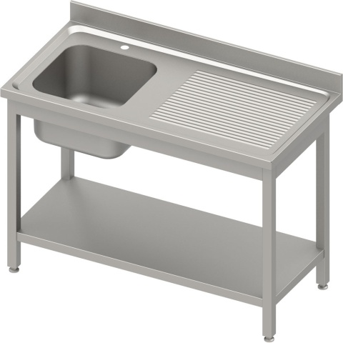 Stół ze zlewem 1-kom. (L) z półką 1300x700x850 mm skręcany blat tłoczony rant puszkowy 100x15x10 Stalgast 984477130