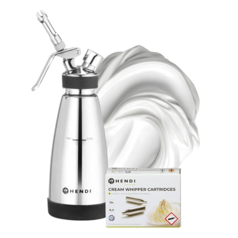 Syfon do bitej śmietany, ciepłych i zimnych sosów 0,5 l Hendi 588697 + 10 naboi