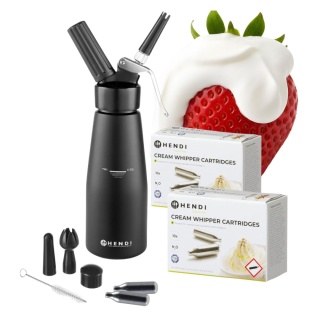 Syfon do bitej śmietany czarny 0,5 l + naboje N2O 20 sztuk Hendi 588420