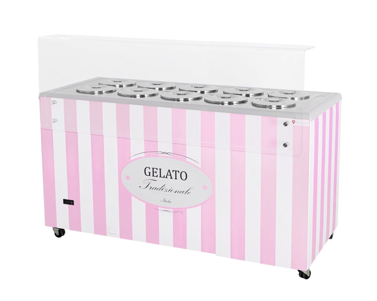 Konserwator do lod&oacute;w retro 10 tub okrągłe kuwety r&oacute;żowy Resto Quality GELATO POZETTI 10 PINK