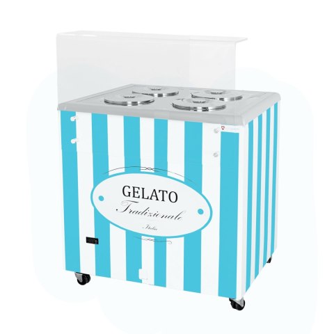 Konserwator do lodów Retro 4 tuby okrągłe kuwety Niebieski Resto Quality GELATO POZETTI 4 BLUE