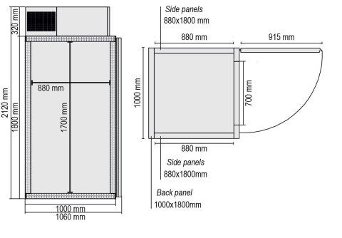 Mini chłodnia gastronomiczna 1300 l z agregatem 1060x1000x2120 mm Resto Quality MCTN