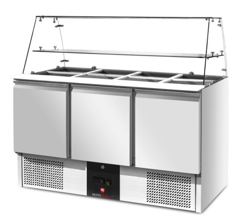 Stół chłodniczy sałatkowy nadstawa szklana 3-drzwiowy 1365 mm Resto Quality RQS903SQ