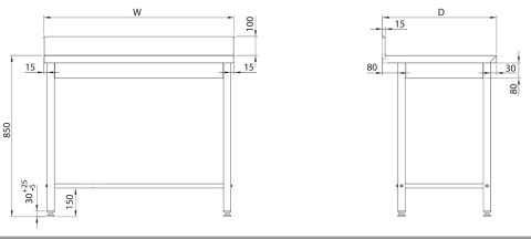 Stół przyścienny bez półki skręcany wymiary 1000x600x850 mm Resto Quality RQMSP6100
