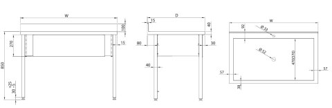 Stół z basenem 1-komorowym skręcany wymiary 600x600x850 mm Resto Quality RQMSB6060