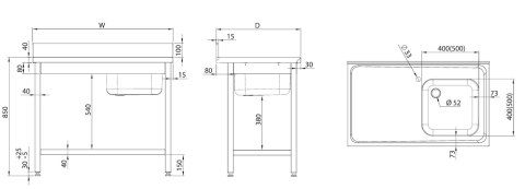 Stół ze zlewem 1-komorowym z półką spawany 1000x600 mm Resto Quality RQMSP1Z6100LP
