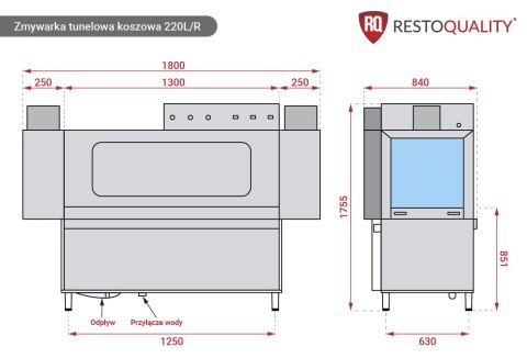 Zmywarka tunelowa koszowa gastronomiczna profesjonalna Resto Quality 220L/R