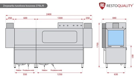 Zmywarka tunelowa koszowa gastronomiczna profesjonalna Resto Quality 270L/R