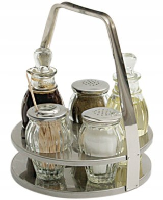 Przyprawnik Stołowy 5-El Sól Pieprz 2 Karafki Wykałaczki Stalgast