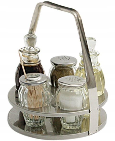 Przyprawnik Stołowy 5-El Sól Pieprz 2 Karafki Wykałaczki Stalgast