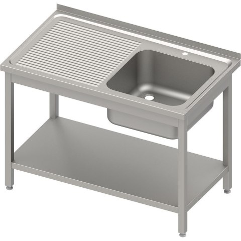 Stół ze zlewem 1-kom. (P) z półką 800x600x850 mm skręcany blat tłoczony Stalgast 983146080