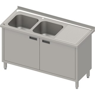 Stół ze zlewem 2-kom. (L) drzwi skrzydłowe 1200x700x850 mm blat tłoczony Stalgast 983987120