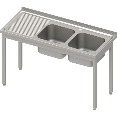 Stół ze zlewem 2-kom. (P) bez półki 1200x600x850 mm skręcany blat tłoczony Stalgast 983916120
