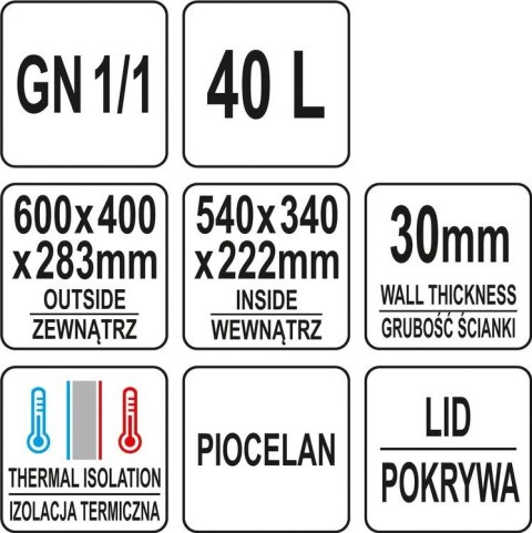 Termos cateringowy termoizolacyjny do pojemników GN 1/1 (10 sztuk) Yato YG-09210