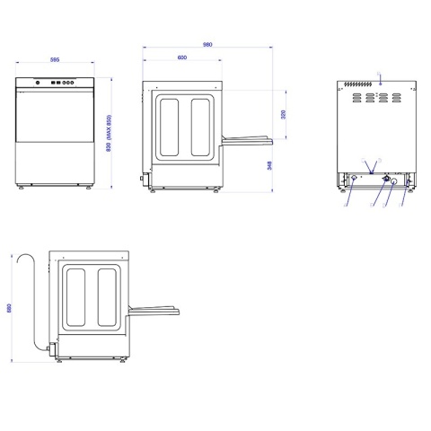 Zmywarka uniwersalna podblatowa Asber Mitte Line GM-500 COLD 500x500 230V + płukanie zimną wodą