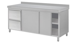 Stół roboczy z szafką z drzwiami suwanymi i 2 szufladami 220x60x85 cm Asber WM-226 PL 2SD 2DR