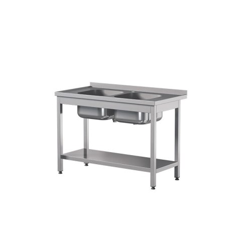 Stół z 2 zlewami i półką dolną 220x60x85 cm Asber STW-226/2 PL L S