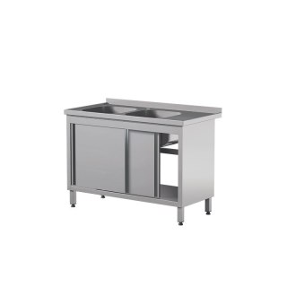 Stół z 2 zlewami i szafką z drzwiami suwanymi 180x70x85 cm Asber STW-187/2 PL L 2SD