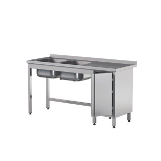 Stół z 2 zlewami, szafką skrzydłową i półką 180x60x85 cm Asber STW-186/2 PL L HD