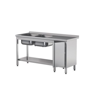Stół z 2 zlewami, szafką skrzydłową i półką 210x70x85 cm Asber STW-217/2 PL L HD S