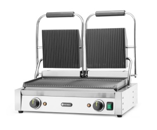 Duży grill kontaktowy podwójny elektryczny ryflowany wymiar 48x23 cm Hendi 263709
