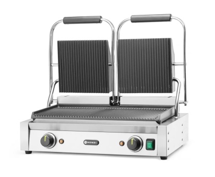 Duży grill kontaktowy podwójny elektryczny ryflowany wymiar 48x23 cm Hendi 263709