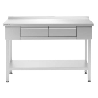 Stół przyścienny z 2 szufladami i półką, skręcany 1200x600x850 mm