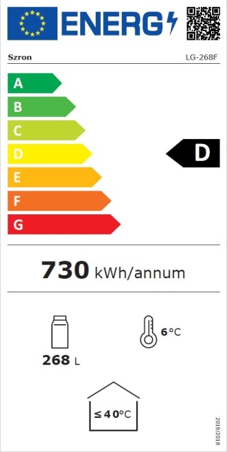Witryna chłodnicza przeszklona 282L Szron LG 282F BLACK (klasa D)