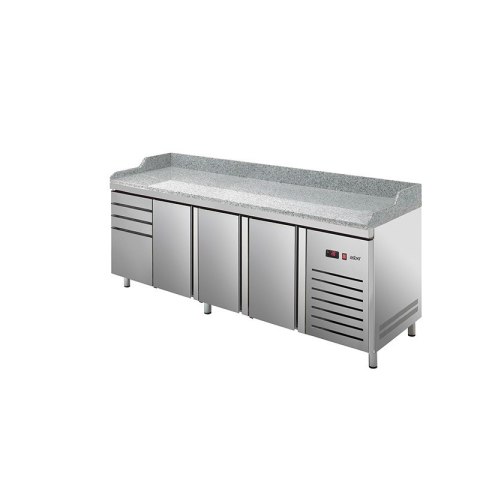 Stół chłodniczy do pizzy 3-drzwiowy z 4 szufladami Seria 800 Asber ETP-8-250-34 HC GR