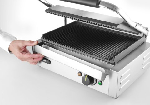 Grill kontaktowy elektryczny PANINI płyta ryflowana 34x23 cm Hendi 263655