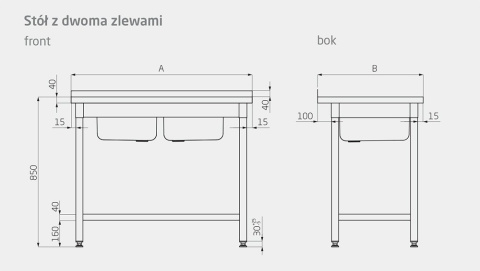 Stół Nierdzewny Gastronomiczny z 2 Zlewami 140x70x85 Polgast 220147