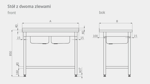 Stół Nierdzewny Gastronomiczny z 2 Zlewami 170x60x85 Polgast 221176