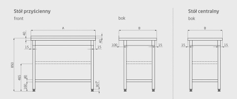 Stół Nierdzewny Gastronomiczny Z 2 Półkami 50x70x85 Polgast 103057/2