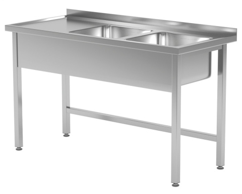 Stół Nierdzewny Gastronomiczny z 2 Zlewami 140x60x85 Polgast 221146