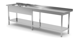 Stół nierdzewny z półką + 2 zlewy 210x60x85 | Polgast
