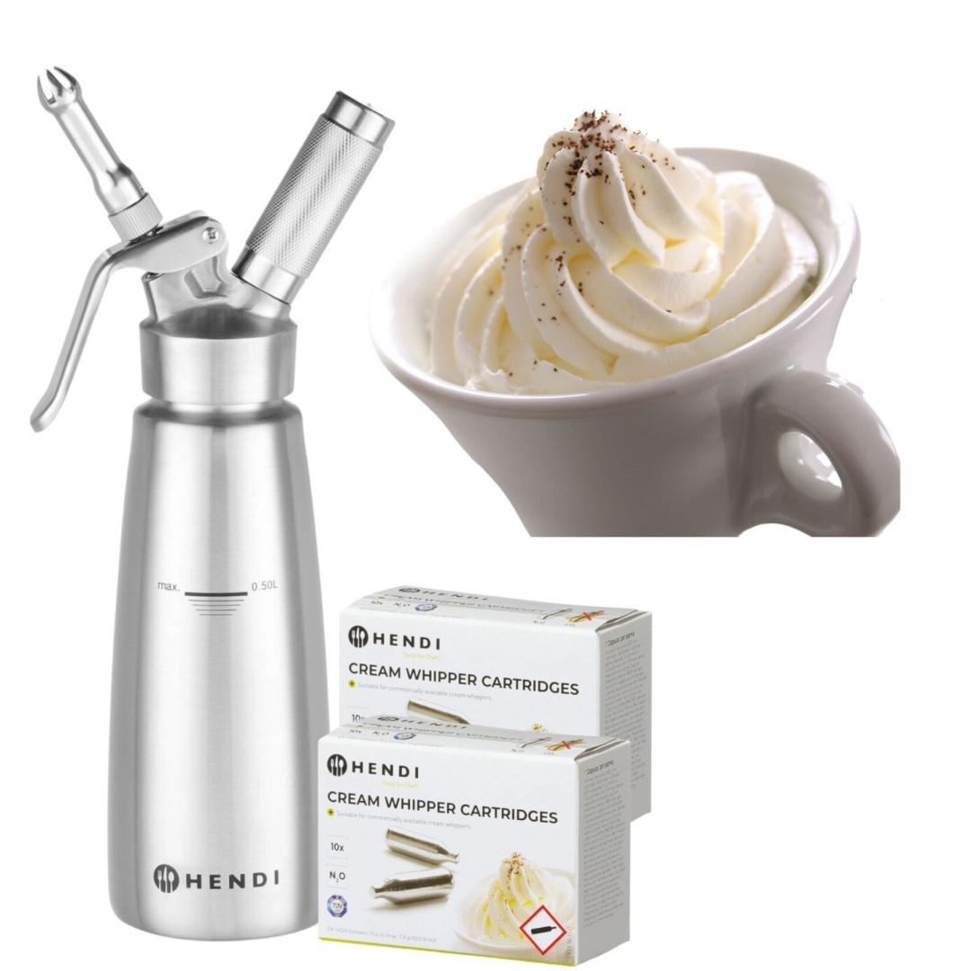 Syfon do bitej śmietany nierdzewny 0,5L + 20 naboi | Hendi